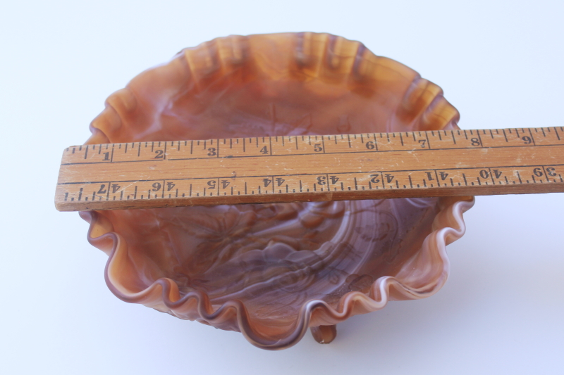 photo of vintage Imperial glass caramel brown slag glass rose bowl, three toed candy dish  #6