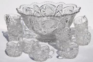 catalog photo of vintage Imperial glass punch set, Whirling Star pattern pressed glass in the style of cut glass