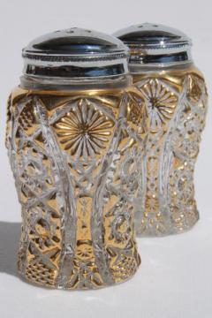 catalog photo of vintage Imperial glass star pattern S&P shakers, crystal clear & gold