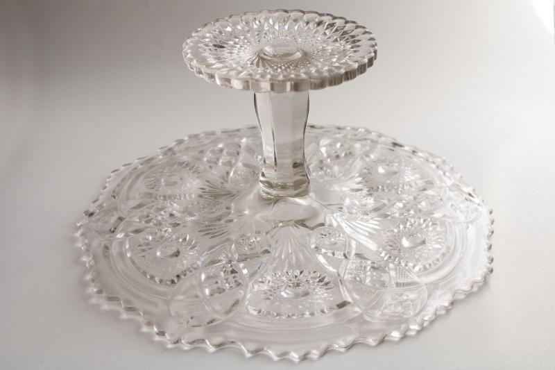 photo of vintage Imperial pressed pattern glass cake stand, large clear glass pedestal plate #5