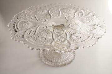 catalog photo of vintage Imperial pressed pattern glass cake stand, large clear glass pedestal plate