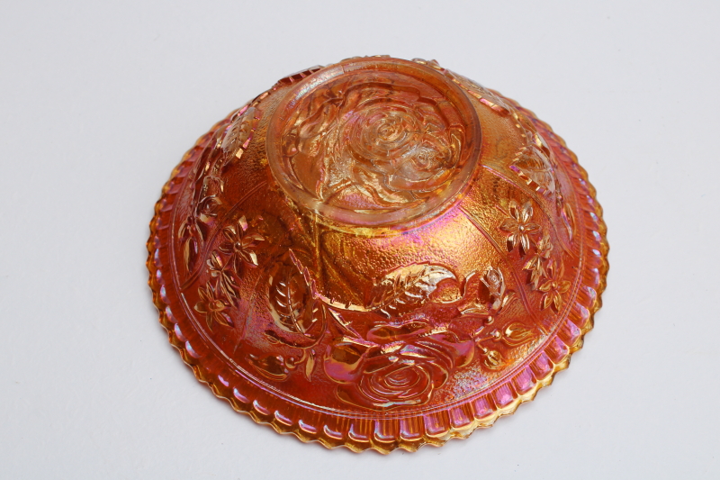 photo of vintage Imperial rose pattern marigold orange carnival luster glass bowl #4