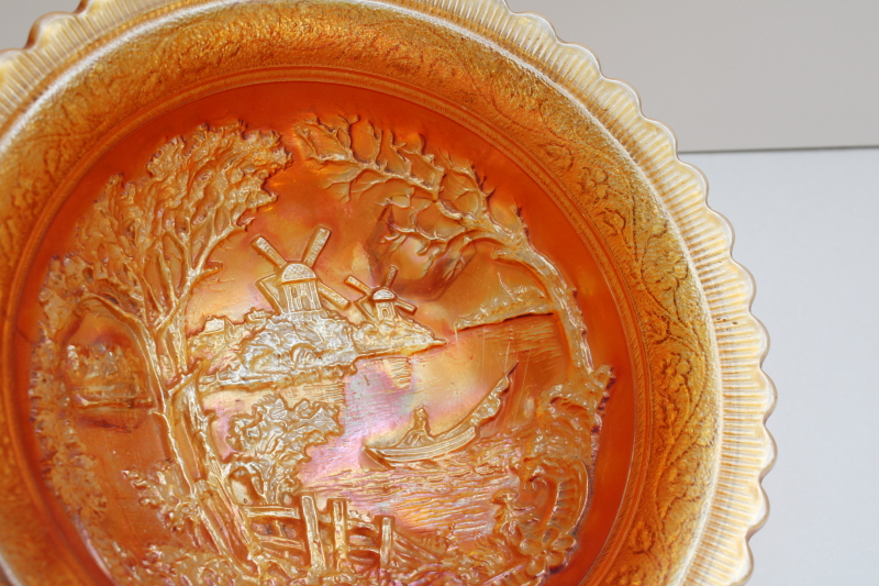 photo of vintage Imperial windmill pattern marigold orange carnival luster glass bowl #2