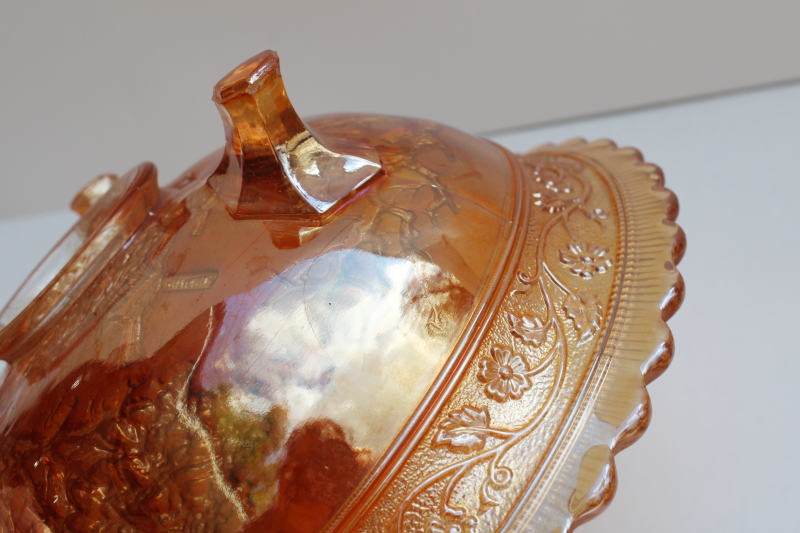 photo of vintage Imperial windmill pattern marigold orange carnival luster glass bowl #4