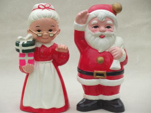 photo of vintage Inarco ceramic Christmas decorations, large Santa & Mrs Claus #1