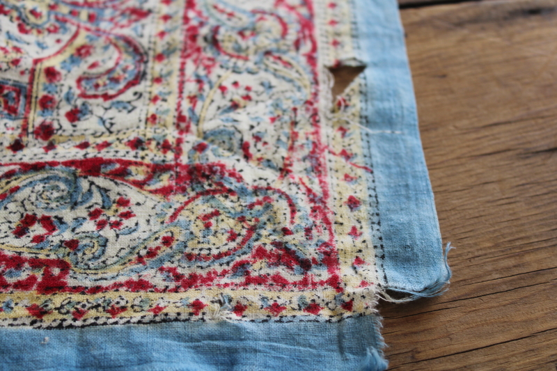 photo of vintage India block print cotton fabric tablecloth, bed cover, wall hanging curtain panel #2