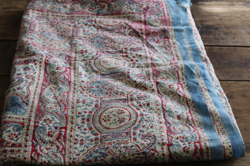 photo of vintage India block print cotton fabric tablecloth, bed cover, wall hanging curtain panel #3