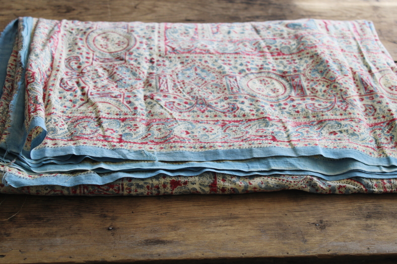 photo of vintage India block print cotton fabric tablecloth, bed cover, wall hanging curtain panel #4