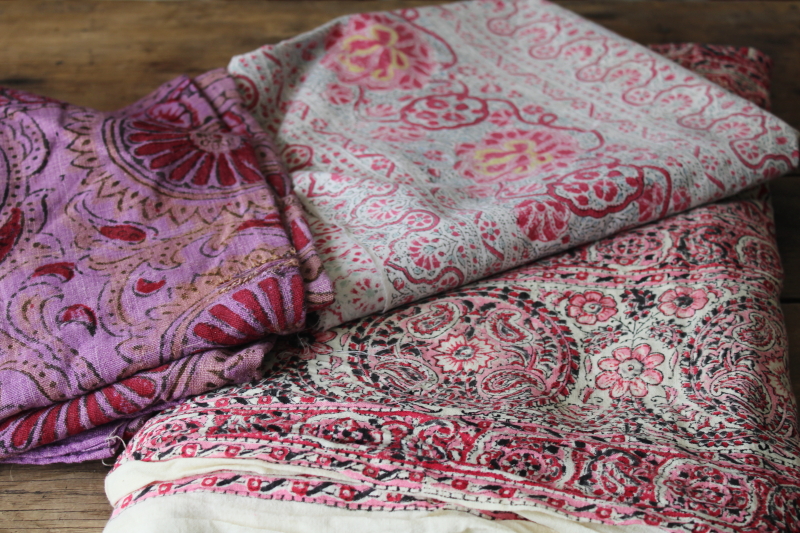 photo of vintage India block print cotton tablecloths or bed covers lot, fabric panels for quilting, upcycle #1