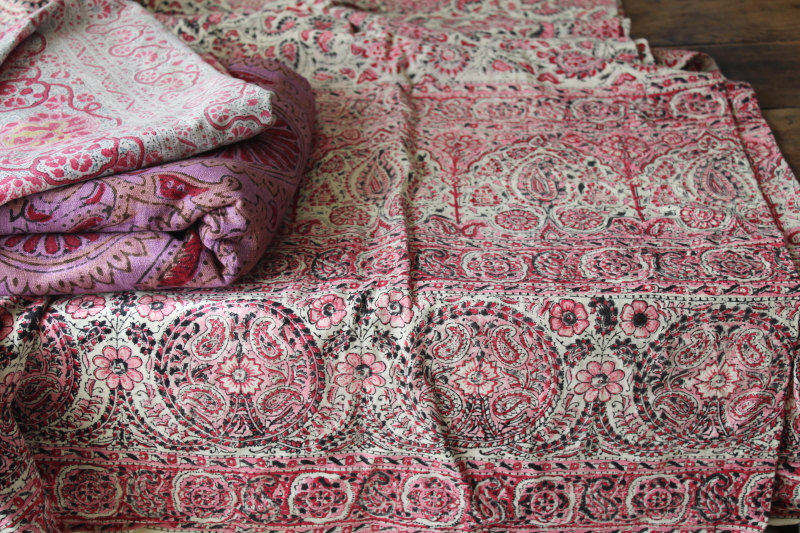 photo of vintage India block print cotton tablecloths or bed covers lot, fabric panels for quilting, upcycle #6