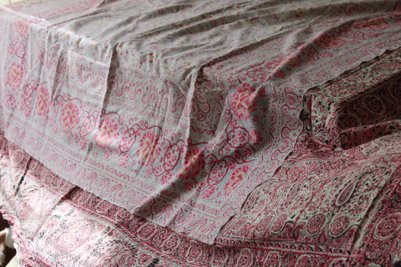 photo of vintage India block print cotton tablecloths or bed covers lot, fabric panels for quilting, upcycle #8