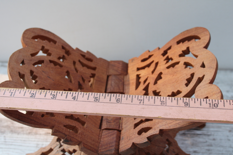 photo of vintage India carved wood book stand, folding book rack boho arty mystical style  #4