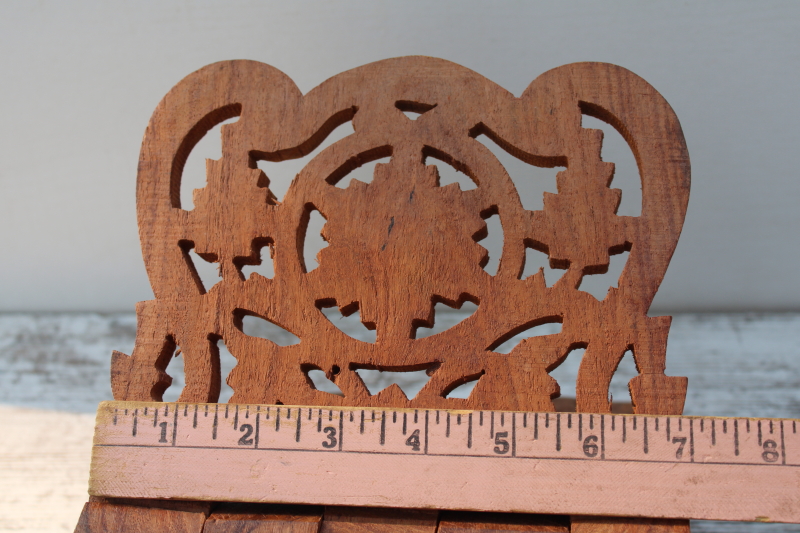 photo of vintage India carved wood book stand, folding book rack boho arty mystical style  #5