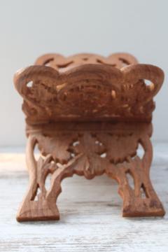 catalog photo of vintage India carved wood book stand, folding book rack boho arty mystical style 