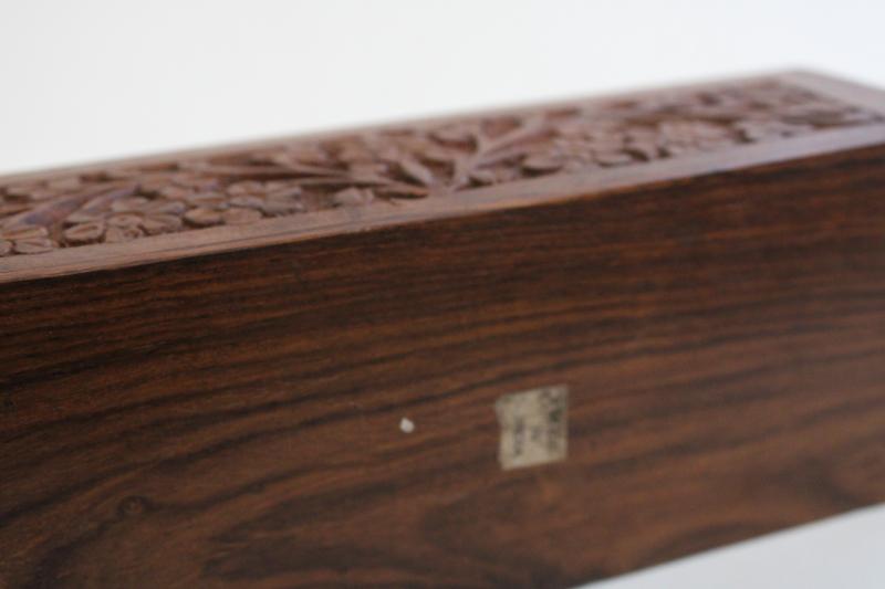 photo of vintage India carved wood desk box mail holder letter paper organizer #5