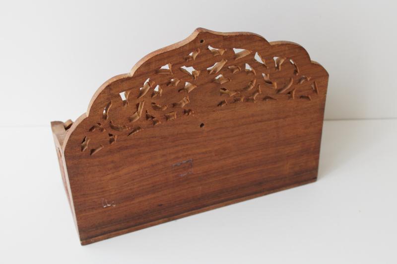 photo of vintage India carved wood desk box mail holder letter paper organizer #5