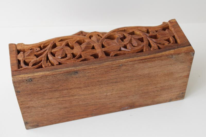 photo of vintage India carved wood desk box mail holder letter paper organizer #8