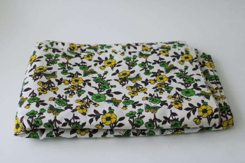 photo of vintage Indian Head cotton canvas fabric, retro 60s yellow green floral print #1