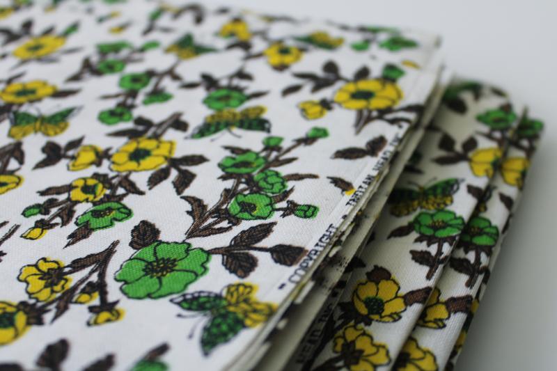 photo of vintage Indian Head cotton canvas fabric, retro 60s yellow green floral print #2