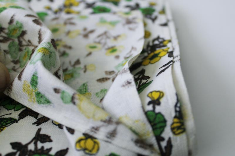 photo of vintage Indian Head cotton canvas fabric, retro 60s yellow green floral print #3