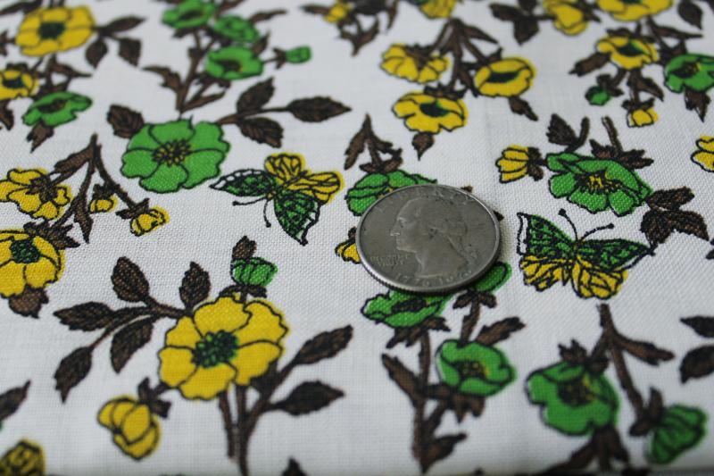 photo of vintage Indian Head cotton canvas fabric, retro 60s yellow green floral print #4