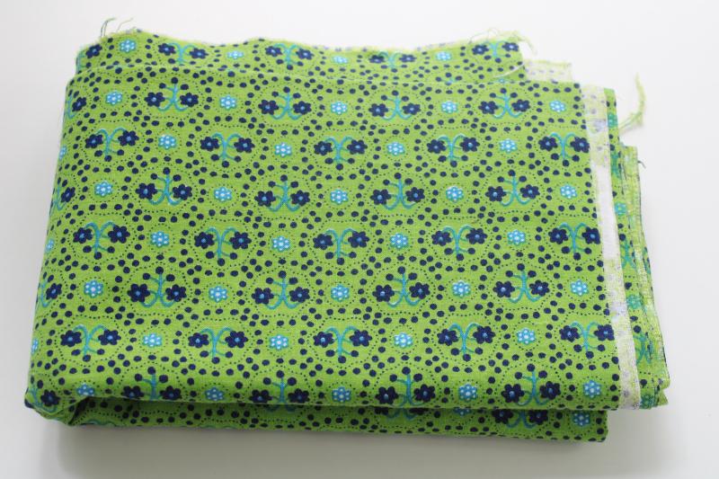 photo of vintage Indian Head heavy cotton fabric, retro print lime green, aqua, blue #1