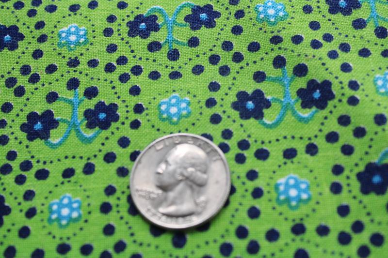 photo of vintage Indian Head heavy cotton fabric, retro print lime green, aqua, blue #3