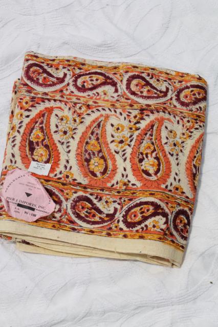 photo of vintage Indian block print cotton fabric bedspread w/ original label, boho hippie retro #2