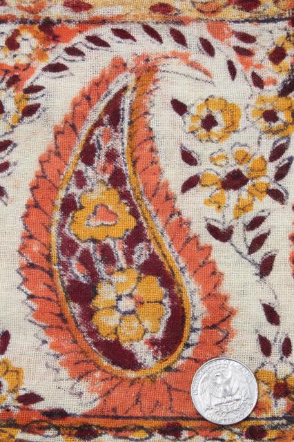 photo of vintage Indian block print cotton fabric bedspread w/ original label, boho hippie retro #5