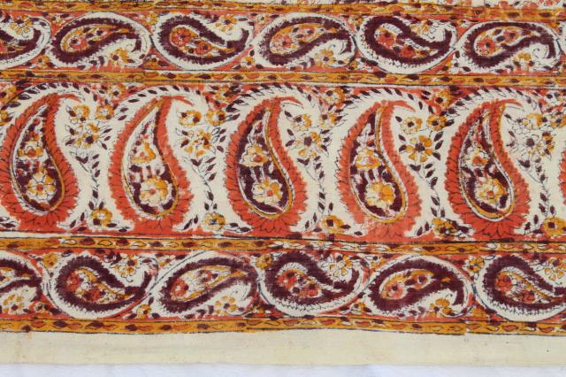 photo of vintage Indian block print cotton fabric bedspread w/ original label, boho hippie retro #6