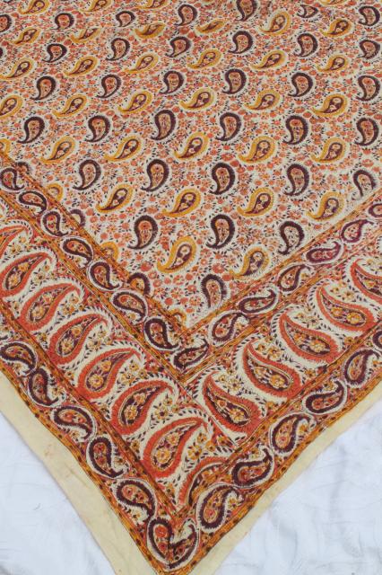 photo of vintage Indian block print cotton fabric bedspread w/ original label, boho hippie retro #7