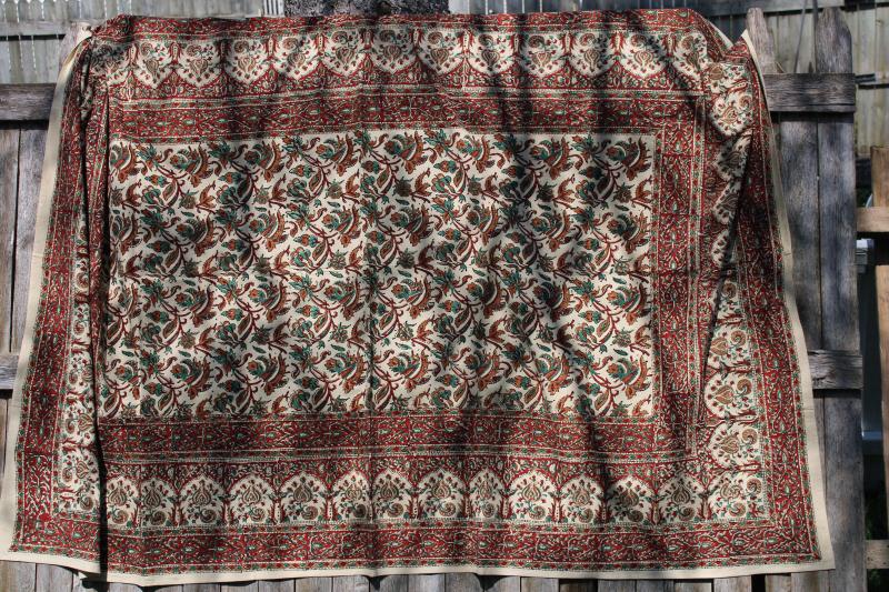 photo of vintage Indian block print cotton table cloth, hand printed fabric from India #1