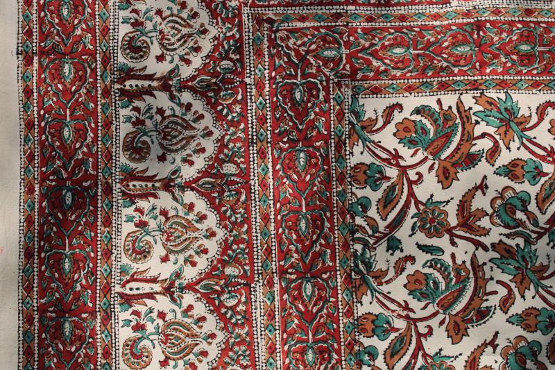 photo of vintage Indian block print cotton table cloth, hand printed fabric from India #4