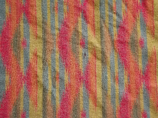 photo of vintage Indian style camp blanket, wool / rayon with cotton binding #3