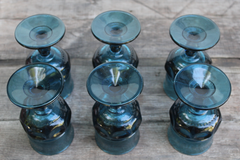 photo of vintage Indiana Colony glass goblets Imperial blue teal color Kings crown water or wine glasses #5