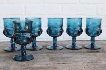 vintage Indiana Colony glass goblets Imperial blue teal color Kings crown water or wine glasses 