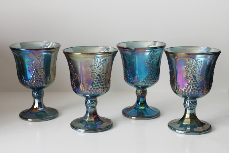 photo of vintage Indiana carnival glass goblets blue iridescent luster color, set of 4  #1