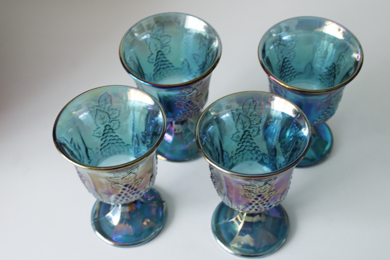 photo of vintage Indiana carnival glass goblets blue iridescent luster color, set of 4  #2