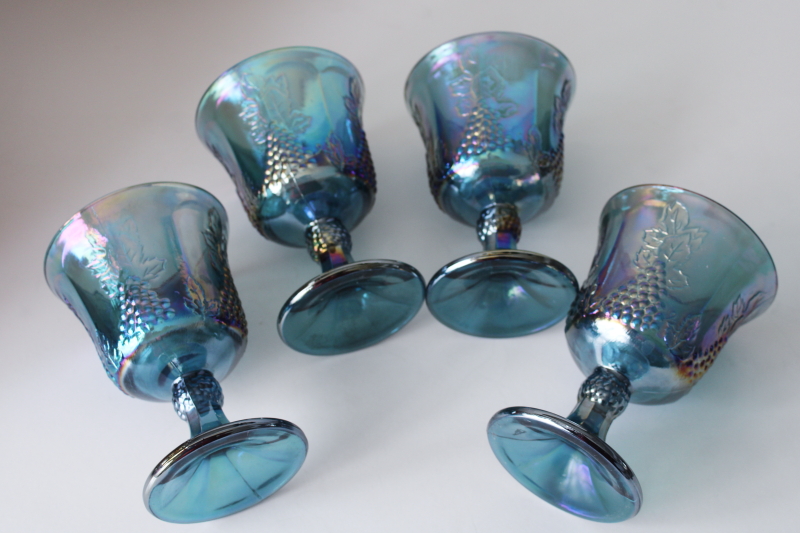 photo of vintage Indiana carnival glass goblets blue iridescent luster color, set of 4  #3
