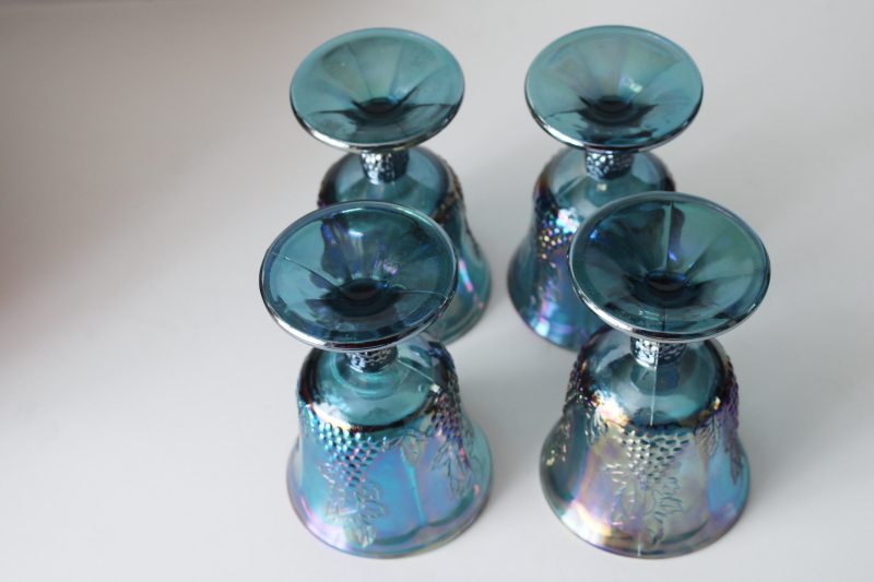 photo of vintage Indiana carnival glass goblets blue iridescent luster color, set of 4  #4