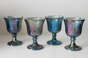 catalog photo of vintage Indiana carnival glass goblets blue iridescent luster color, set of 4 