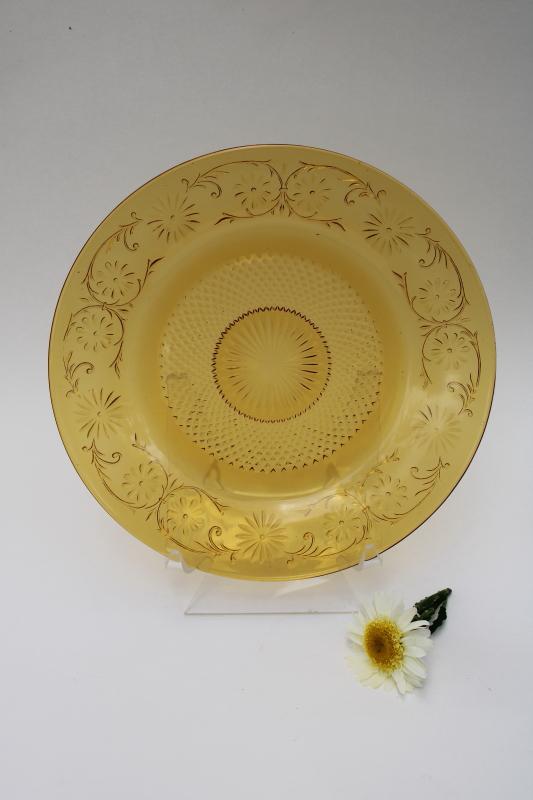 photo of vintage Indiana daisy pattern amber depression glass cake or torte plate #4