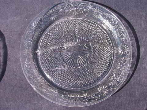 photo of vintage Indiana daisy pattern depression glass, set of four crystal divided dinner / grill plates #2