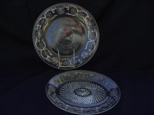 photo of vintage Indiana daisy pattern glass, clear platter and cake plate #1