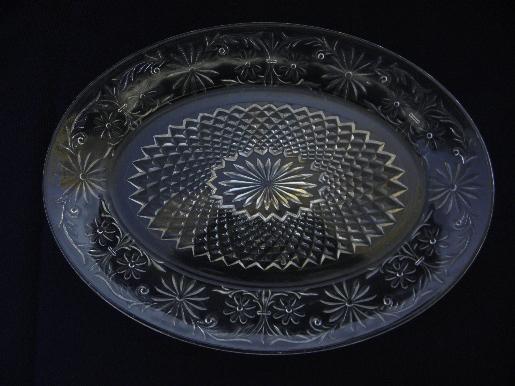 photo of vintage Indiana daisy pattern glass, clear platter and cake plate #2