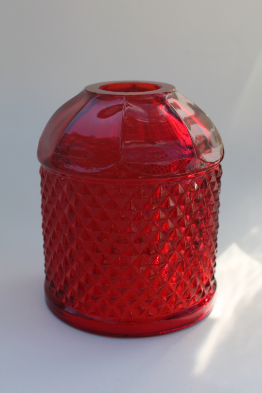 photo of vintage Indiana diamond point ruby red glass fairy light lamp shade only #1