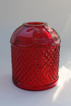 catalog photo of vintage Indiana diamond point ruby red glass fairy light lamp shade only