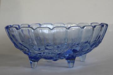 catalog photo of vintage Indiana fruit garland pattern pressed glass oval bowl in light blue