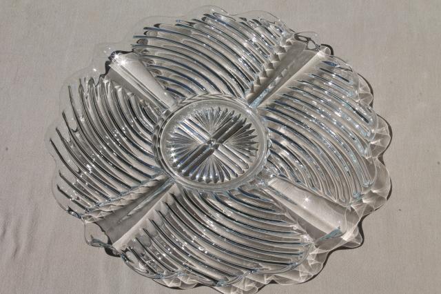 photo of vintage Indiana glass 303 line crystal clear depression glass torte plate, large cake plate #1