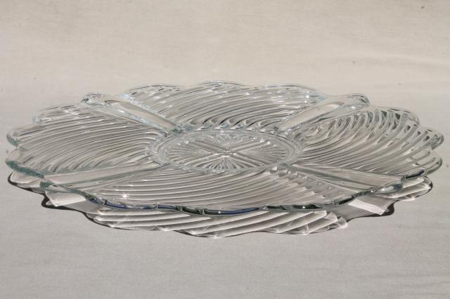 photo of vintage Indiana glass 303 line crystal clear depression glass torte plate, large cake plate #2